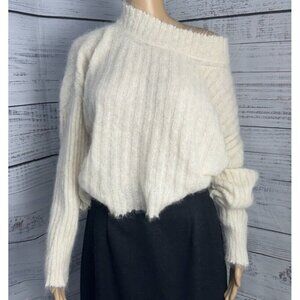 Free People Alpaca Blend Slouchy Oversized Sweater Cream Cowl Neck Fluffy Sz XS